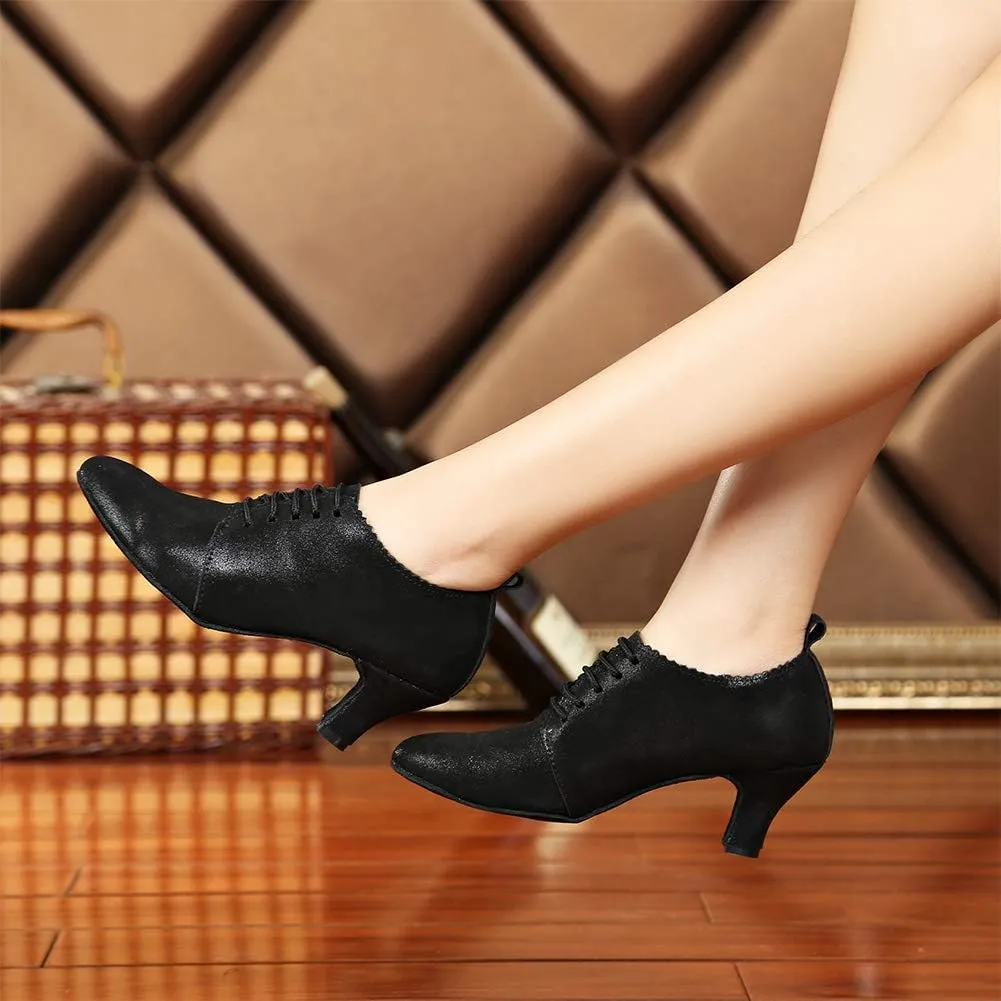 SWDZM Women Latin Dance Shoes Closed Toe Lace-up Ballroom Salsa Tango Teacher Practice Performance Dance Shoes,Model-KU-JT