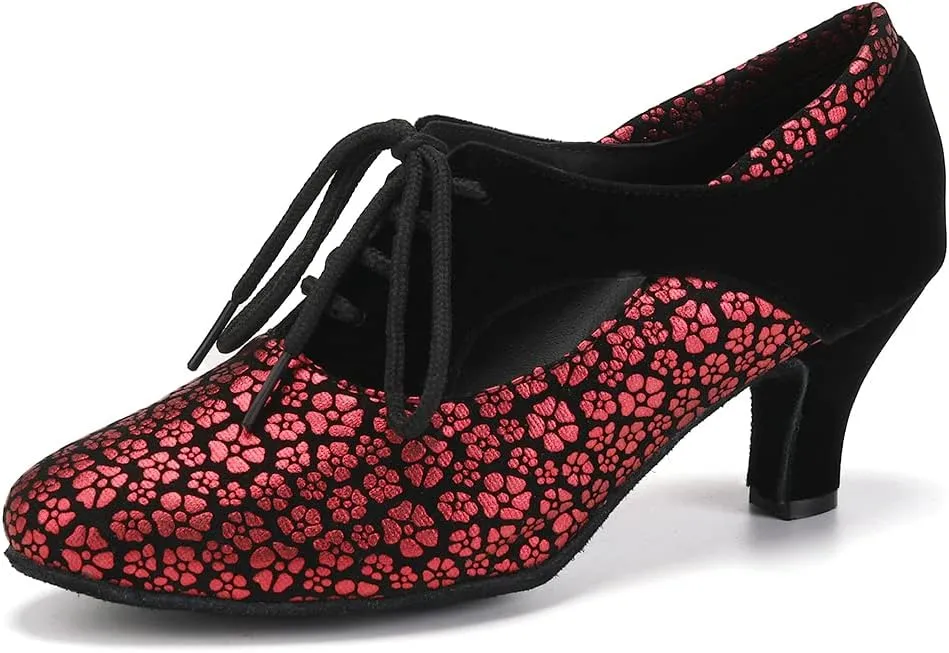 SWDZM Women Latin Dance Shoes Closed Toe Lace-up Ballroom Salsa Tango Teacher Practice Performance Dance Shoes,Model-KU-JT