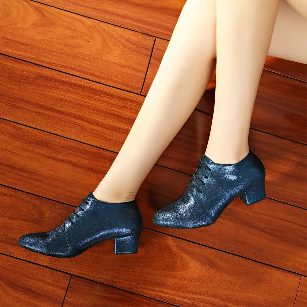 SWDZM Women Latin Dance Shoes Closed Toe Lace-up Ballroom Salsa Tango Teacher Practice Performance Dance Shoes,Model-KU-JT