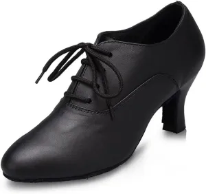 SWDZM Women Latin Dance Shoes Closed Toe Lace-up Ballroom Salsa Tango Teacher Practice Performance Dance Shoes,Model-KU-JT