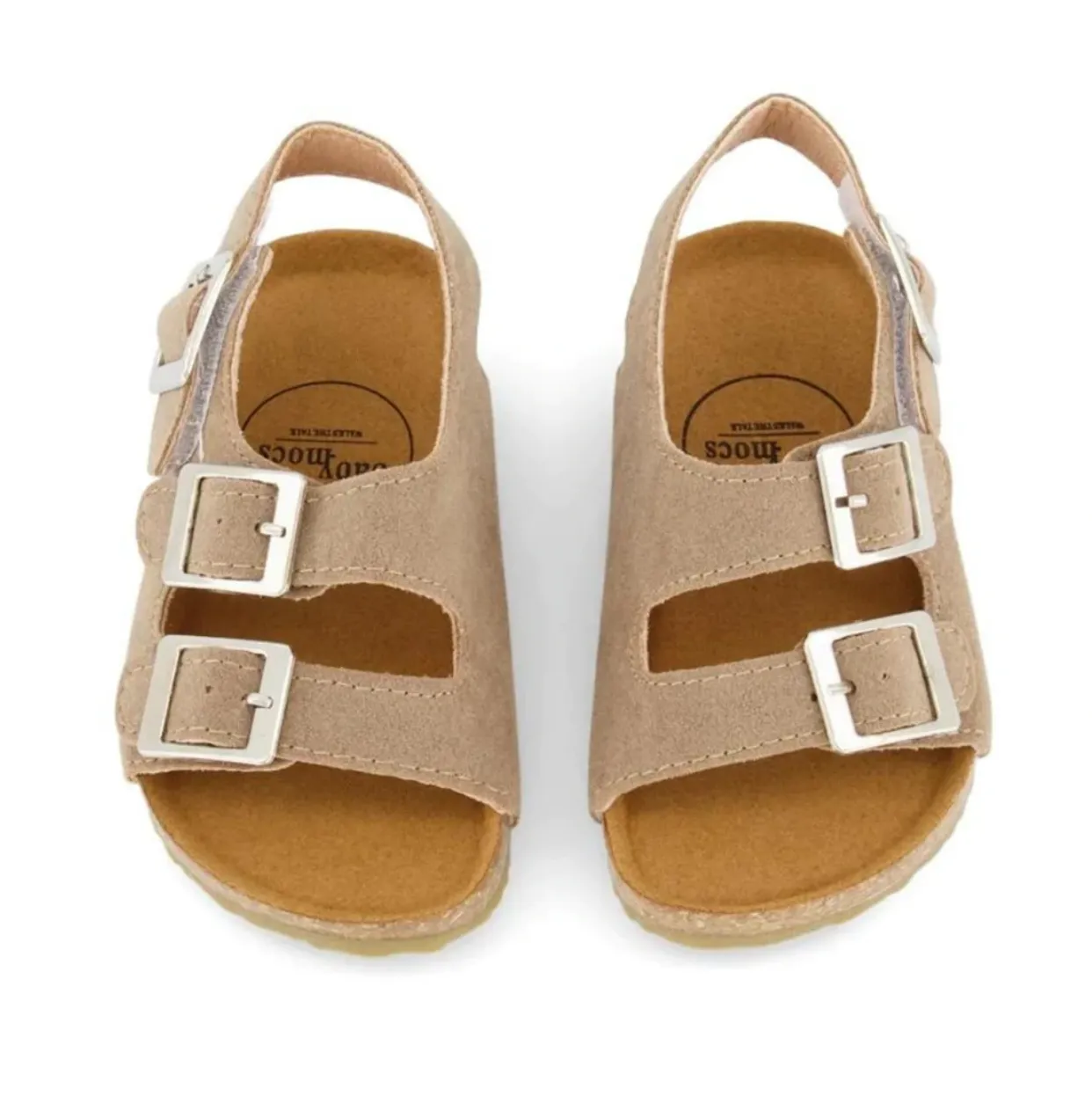 Vacay Collection Buckle Vegan Sandals · Velcro Strap · Beige Color
