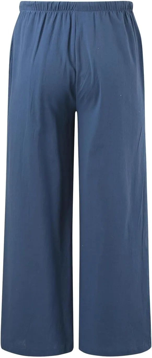Wide Leg Cotton Linen Pants for Women Comfortable Fashion Flowy High Waisted Beach Palazzo Trousers with Pockets 2025 Summer
