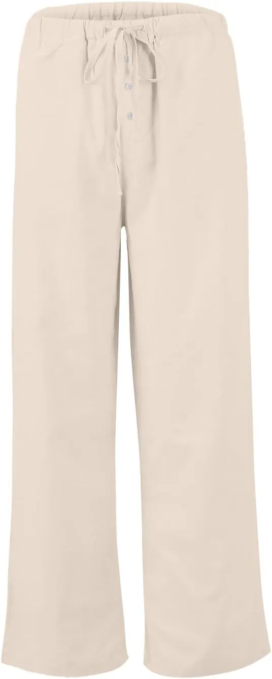 Womens Casual Pants Wide Leg Linen High Waisted Summer Fashion Comfy Pants Elastic Button Up Pockets Solid 2025 Outfit