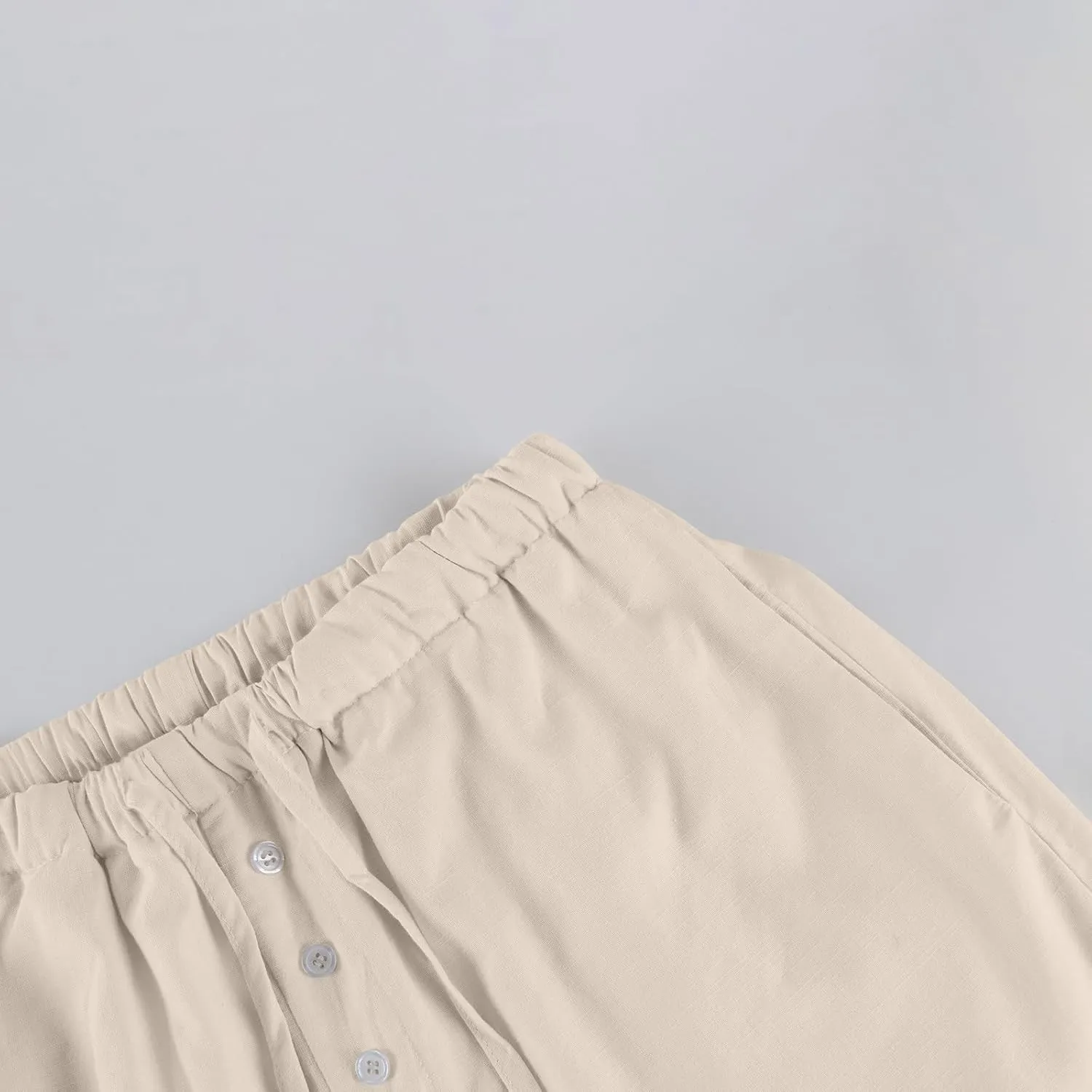 Womens Casual Pants Wide Leg Linen High Waisted Summer Fashion Comfy Pants Elastic Button Up Pockets Solid 2025 Outfit