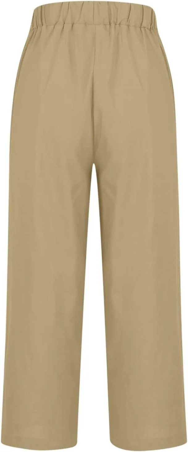 Women's Wide Leg Pants Linen Casual Summer Trendy Workout Relaxed Fit Loose Lounge Yoga Trousers with Pockets Beach