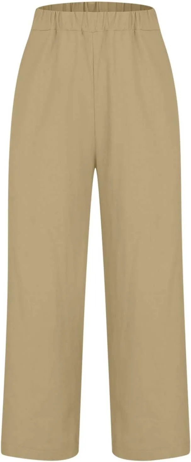 Women's Wide Leg Pants Linen Casual Summer Trendy Workout Relaxed Fit Loose Lounge Yoga Trousers with Pockets Beach