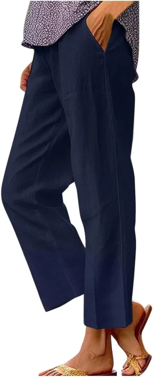 Women's Wide Leg Pants Linen Casual Summer Trendy Workout Relaxed Fit Loose Lounge Yoga Trousers with Pockets Beach